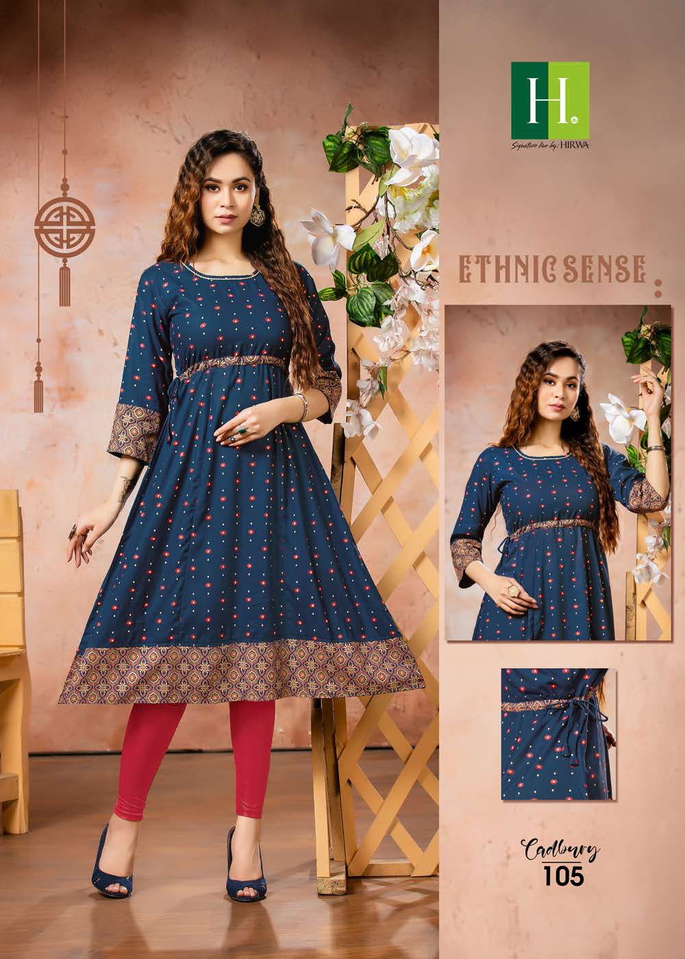 Hirwa Cadbury Fancy Ethnic Wear Rayon Printed  Anarkali Kurti Collection